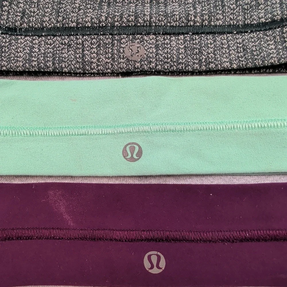 Lululemon Headband 3 Pack Bundle Purple Green Grey Athletic Yoga